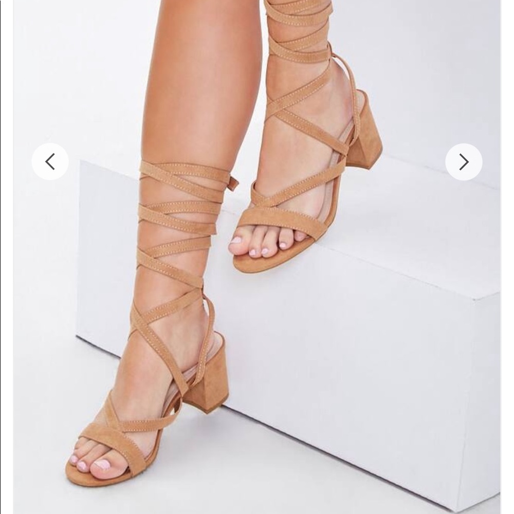 Nude/Beige Wrap Around Block Heels